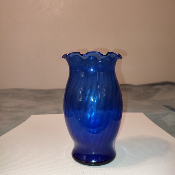 1960s Optic Swirl MCM Cobalt Blue Glass Vase Deep Blue Vintage Colored Glass - Picture 2 of 5